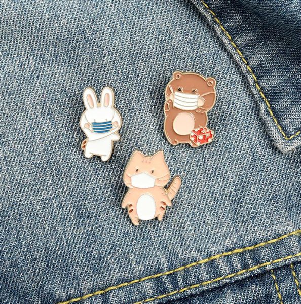 

cartoon animal rabbit bear enamel brooches pin for women fashion dress coat shirt demin metal funny brooch pins badges promotion g8393207, Gray