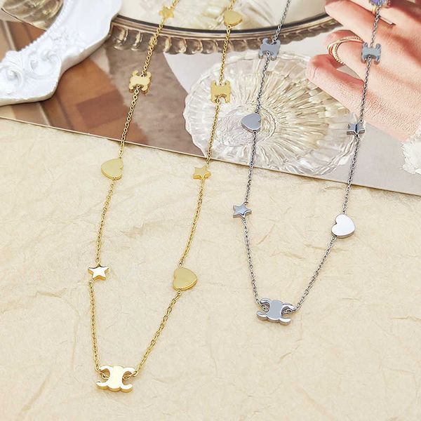 

new saijia arc de triomphe love star mosaic necklace women's fashion advanced feeling temperament collar neckchain, Silver