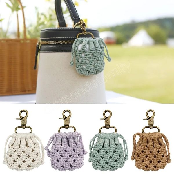

mini pocket knitted earphone case with keyring hand crocheted rope braid knot pocket keychain bag purses key pendant accessories, Silver
