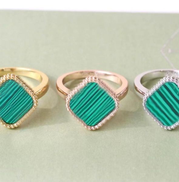 

classic fourleaf clover jewelry woman ring fashion designer ring natural shell red white black green turquoise band gift2243177, Silver