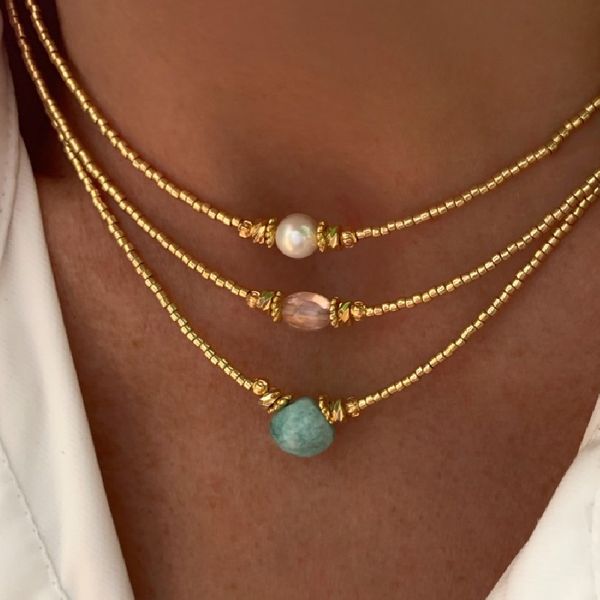 

strands strings handmade gold color beads natural freshwater pearl pendant necklace women vintage charm choker stylish simple jewelry bijoux, Black