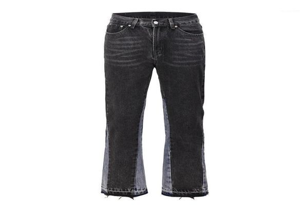 

men039s jeans vintage patchwork flare men streetwear wide leg denim long pants hip hop high street zipper straight black burrs 7898781, Blue