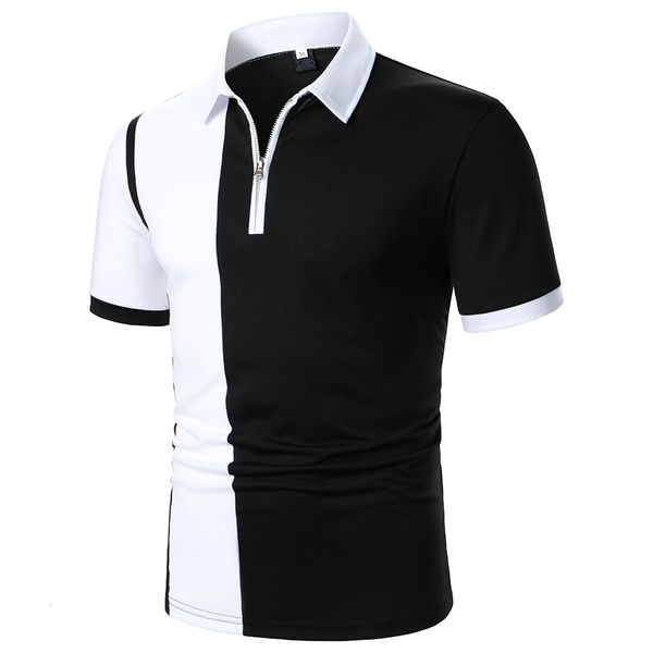 

men's polos men short sleeve polo shirt twocolor longitudinal splicing design streetwear casual fashion business zipper 230710, White;black