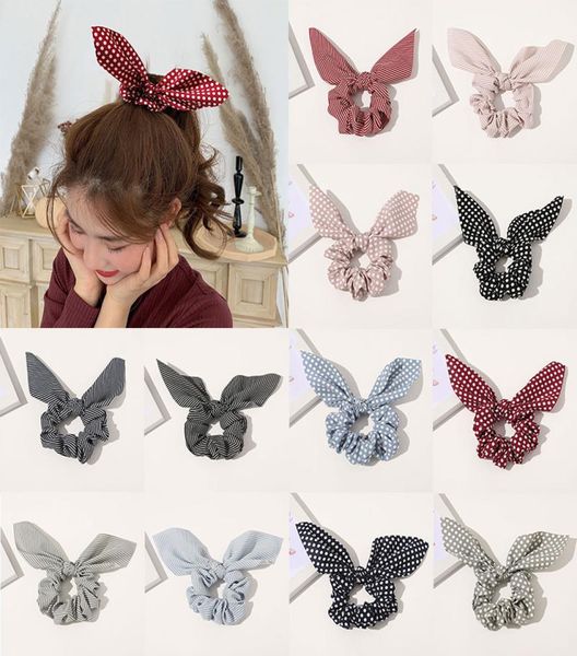 

vintage striped dot print hair scrunchies elastic hair bands girls ponytail holder bunny ears rubber bands hair ties accessories6270781, Golden;silver