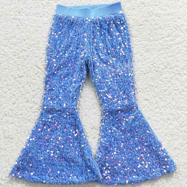 

new fashion baby girls sequins pants trousers boutique girls trousers sequin bell bottom pants colorful sequin wholesale children clothes, Blue