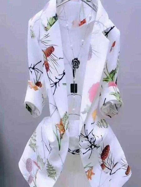 

women039s suits blazers floral print sunscreen slim cardigan thin for women coat elegant three quarter office lady 2022 autum302285241120, White;black