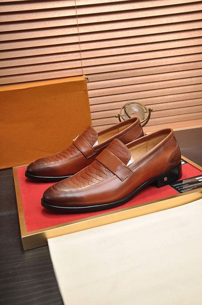 

new 2023 men's crocodile dress shoes men formal business brogue flats male brand genuine leather wedding party loafers size 38-45, Black