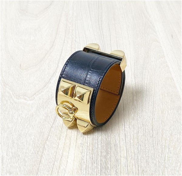 

fashion jewellery whole crocodile pattern leather four nail rivets leather bracelet exaggerated punk wind wide bracelet h bang1618835, Black