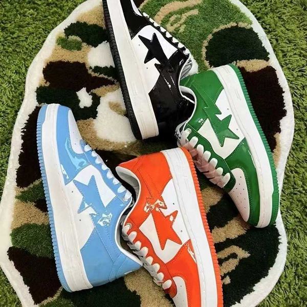 

designer casual shoes tn sneakers bapestas sk8 sta patent leather green black white plate-forme for men women trainers jogging