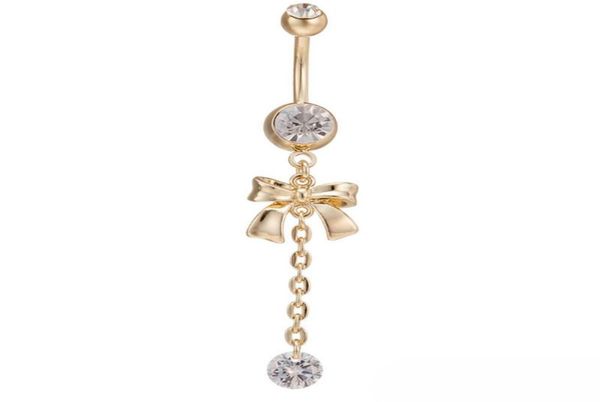 

bowknot 18k gold plated navel chain cubic zirconia ring percing belly body jewelry piercings belly button rings6902452, Silver