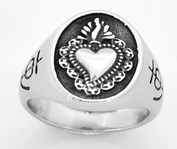 

fanssteel stainless steel punk vintage mens or womens jewelry flame heart ring lovering biker ring fsr14w333342473, Silver