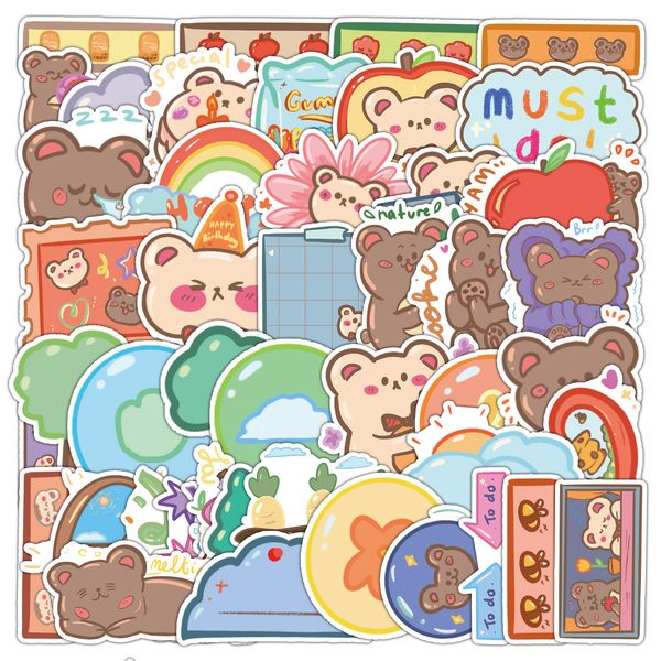 

50pcs cartoon brown bear stickers pack waterproof vinyl stickers non-random for car bike luggage lapskateboard scrapbook water bottle decal