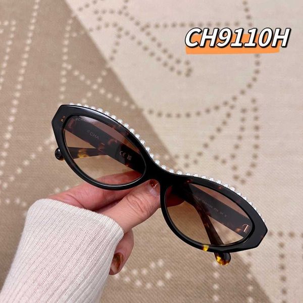 

Xiaoxiangjia sunglasses 23 new inlaid pearl cat eye high-end French CH9110 glasses for women summer 1EVXS