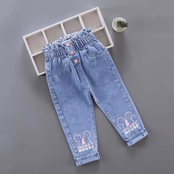 

jeans kids girl floral cartoon long pants spring autumn graffiti painting print casual trousers with hole children denim 230711, Blue