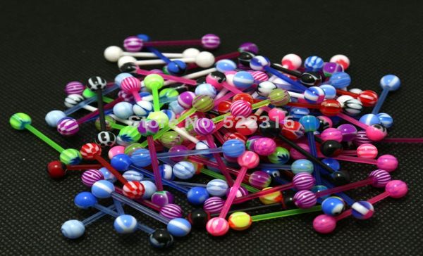 

tongue rings mix designs body piercing jewelry bioplast barbell acrylic 5mm ball whole jewelry2781820, Silver