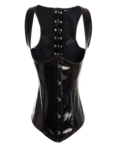 

wet look latex pvc underbust corset and bustier boned lace up6295822, Black;white