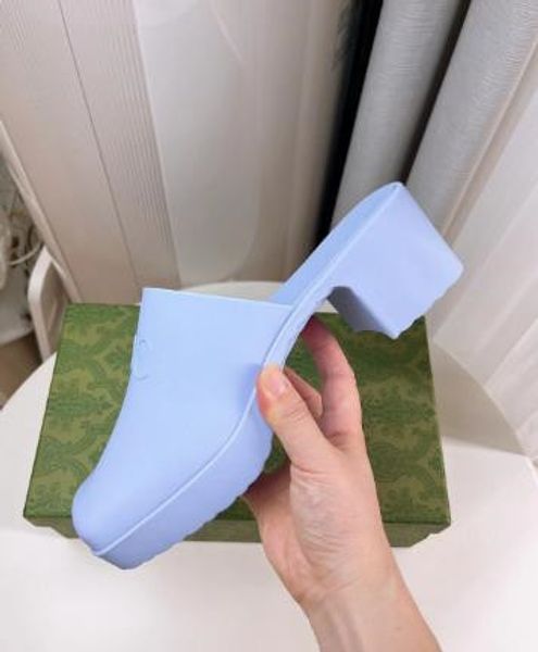 

new thick bottom chunky heel semi closed toe slippers candy color simple beach travel high heel jelly sandals, Black