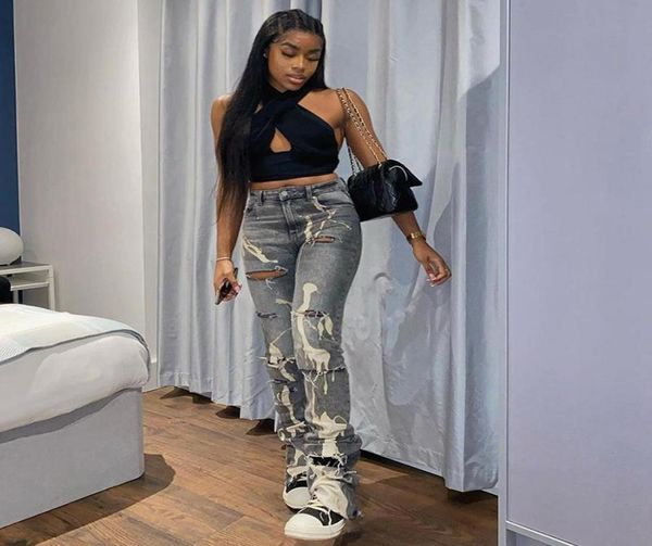 

women039s jeans women fashional summer hole ripped edge whitened straight shape pants high waist washed worn fitwomen039s4844426, Blue