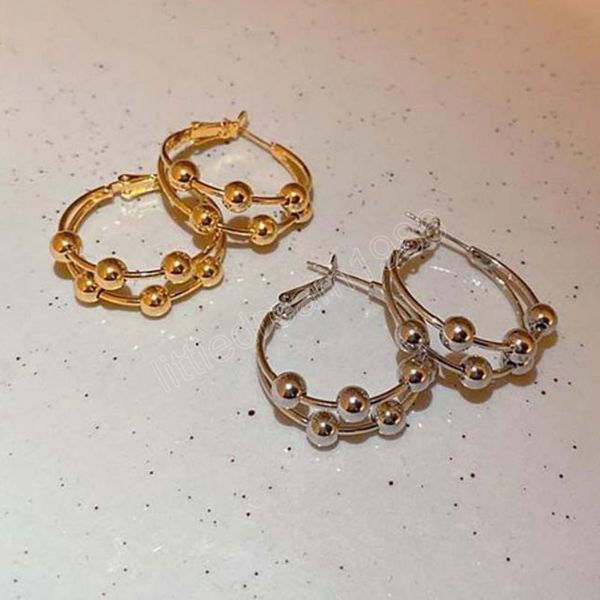 

modern jewelry metal silver plated gold color bead hoop earrings for girl female party gift trend new accessories, Golden;silver
