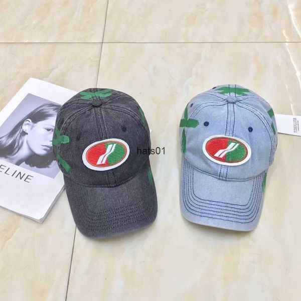

new style western-style ins american style patch lightning korean version new style sunscreen and old denim baseball cap, Blue;gray