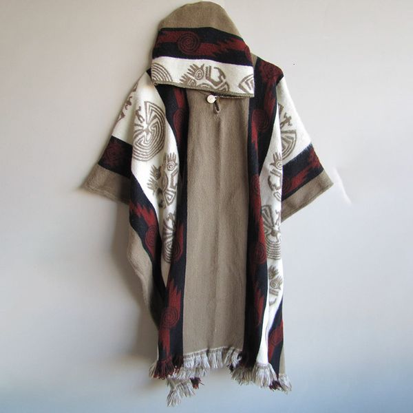

men s sweaters men clothing spring autumn poncho shawl jackets retro national pattern printed knitting hooded coats cape outwear 230711, White;black