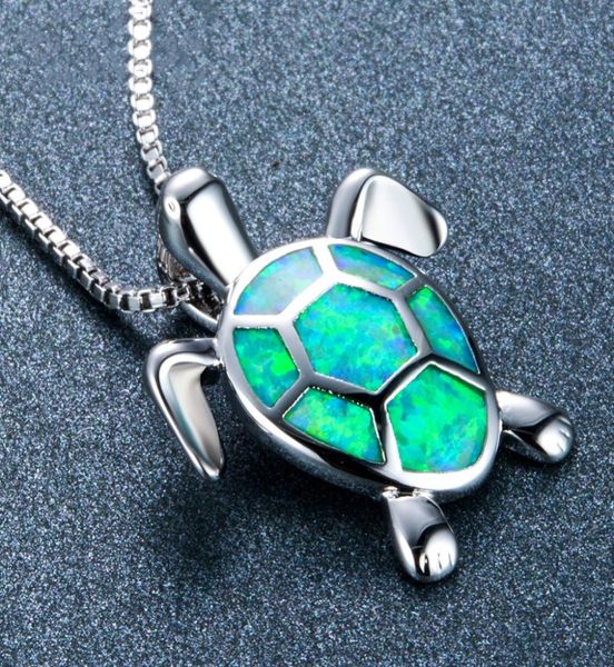 

new fashion lovely green fire opal turtle pendant necklaces for women 925 sterling silver filled animal wedding necklace3682829