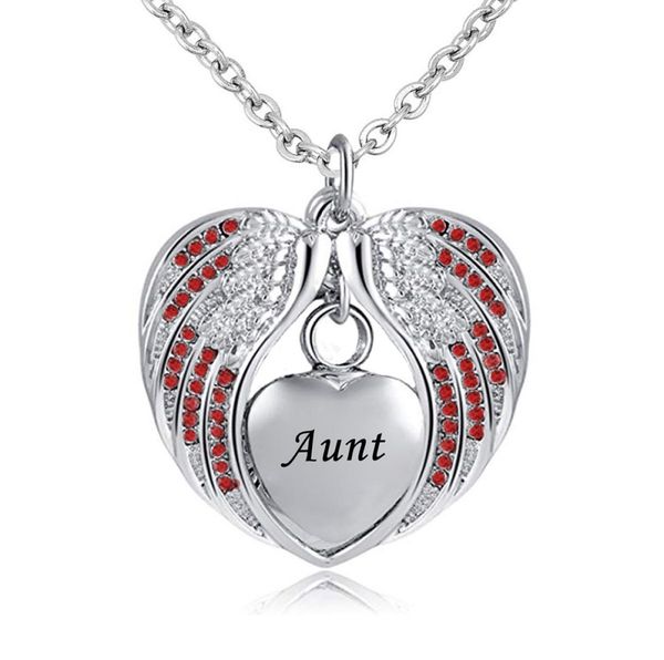 

aunt angel wing urn necklace for ashes cremation memorial stainless steel heart keepsake birthstone crystal pendant necklace jewel4031156, Silver