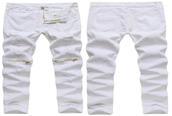 

men039s jeans whole mens white ripped cotton distressed skinny thinning cargo zipper above knee hiphop male trousers jean1245083, Blue