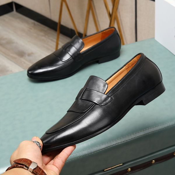 

2023 men dress shoes classic slip on comfortable leisure flats male fashion brand designer genuine leather party business loafers size 38-44, Black