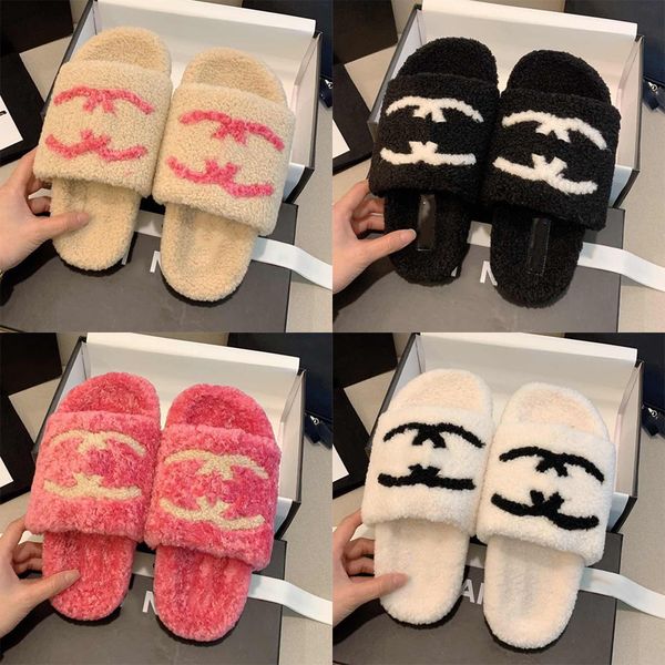 

slippers woolskin sheepskin insole sandals flat slipper designers women soft winter luxury plush furrubber sole casual warm non-slip fluffy, Black