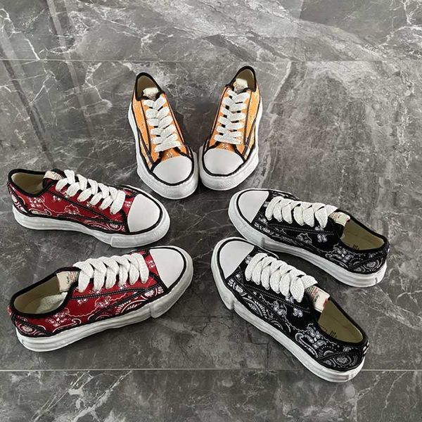 

fashion canvas shoes paisley pattern design mmy thick bottom mihara men sneakers lace-up men's casual shoes yasuhiro women's boots, Black