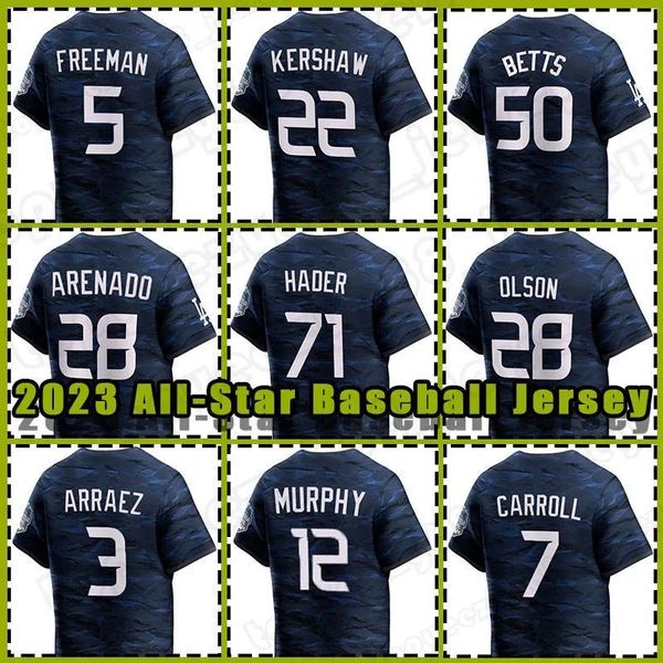 

ronald acuna jr national league 2023 all star game babseball jersey mookie betts freddie an dansby swanson nolan arenado orlando arcia corbi, Blue;black