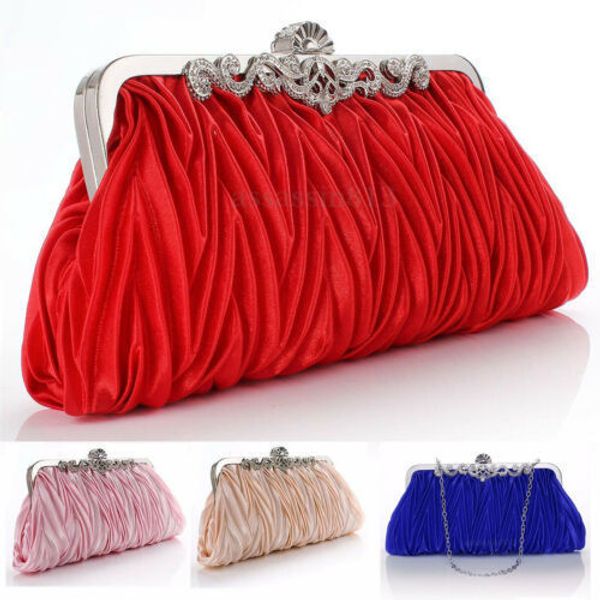 

evening bag lady satin crystal bridal handbag clutch party wedding purse bag pleated day clutches solid ladies handbags 230711