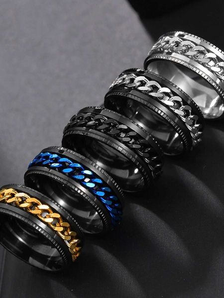 

fashionable and popular 4pcs/set men chain decor ring stainless steel punk hip pop style for jewelry gift and for a stylish look, Silver