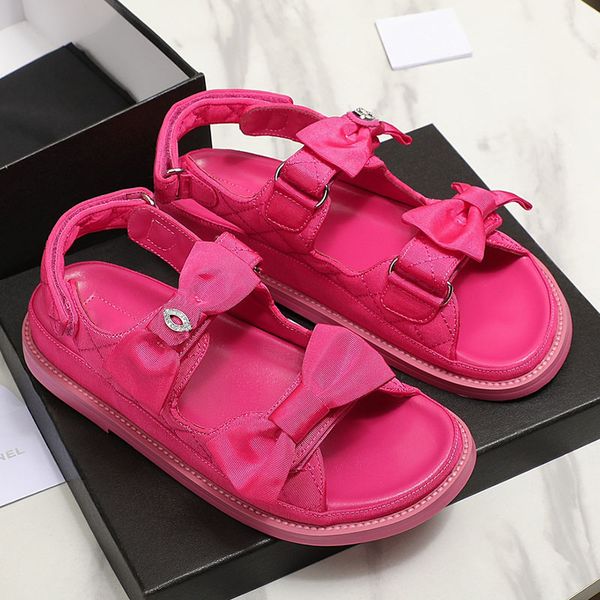 

designer womens classic sandals silk with strass bowknot fuchsia beach shoe classic pink green black slingbacks dress shoe ladies casual sho