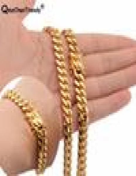 

8mm hip hop mens chain miami curb cuban necklaces bracelets 316l stainless steel hip hop golden curb men boy jewelry sets7199161, Silver