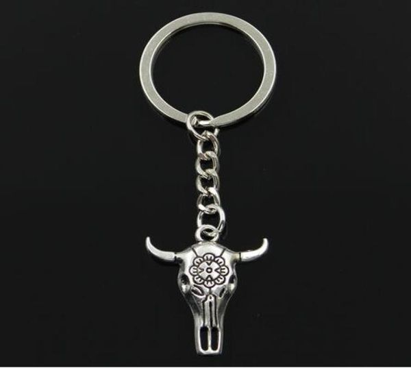 

30pcslot key ring keychain jewelry silver plated skull bull ox star headcharms pendant for key accessories7364771, Slivery;golden