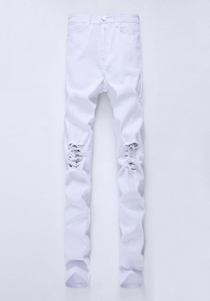 

2020 new fashion men holes white jeans european high street motorcycle biker jeans men hip hop ripped slim pants 12 colors9431607, Blue