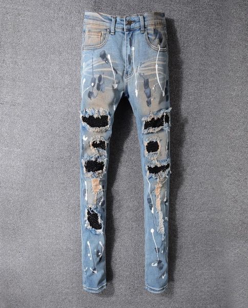 

fashion22 designs brand ami jeans clothing designer pants off road panther blac mens slim denim straight biker hole hip hop jeans3693993, Blue