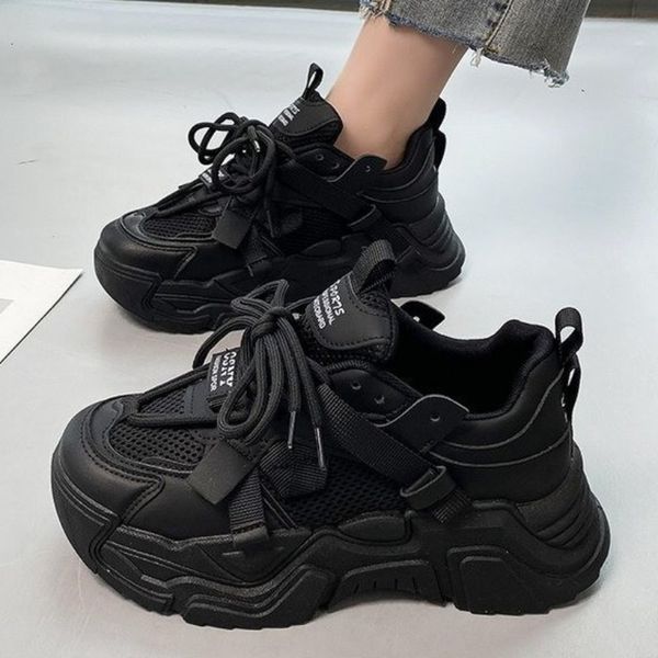 

dress shoes women's platform chunky sneakers lace up breathable mesh running shoes for women fashion durable ladies tennis shoes 230710, Black