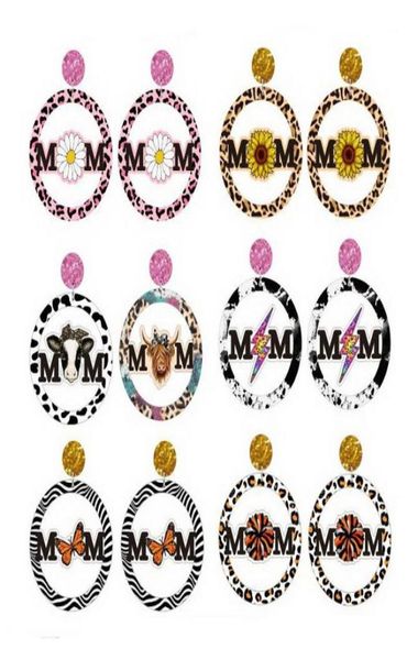 

mother039s day mama round wooden earrings charm sun flower daisy butterfly leopard print cow earrings for mom039s day orname9102700, Golden