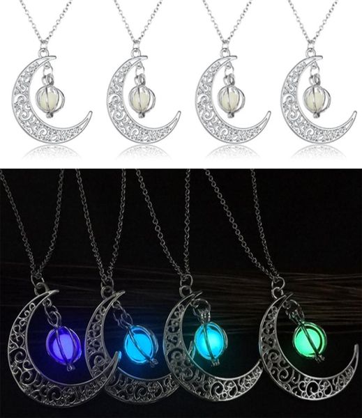 

new 4 styles fashion luminous glow in the dark necklace moon pumpkin pendant necklaces women men christmas halloween creative gift8609273, Silver