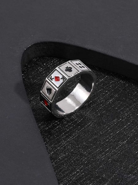 

fashionable and popular men playing card detail ring alloy for jewelry gift and for a stylish look, Silver