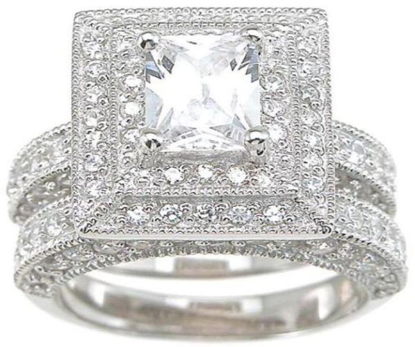 

professional whole vintage jewelry z simulated diamond 14kt white gold filled 3in1 wedding ring set for christmas gift s3496721650011, Slivery;golden