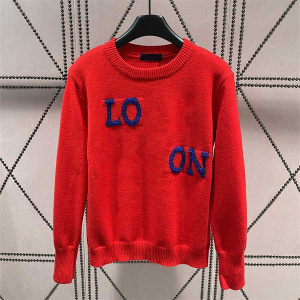 

loewee women designer sweater long-sleeved knit shirt soft and comfortable solid color 3 colors embroidered letters designer clothes red blo, White;black