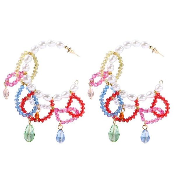 

hoop earrings with multicoloured faux pearl for women bohemian acrylic beaded cshaped earrings fashion jewelry1608402, Golden;silver
