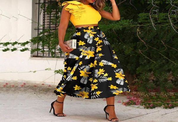

work dresses 2022 spring summer skirt sets elegant sleeveless blouse and pleat long suit women vintage print slim two piece outfit6104488, White;black