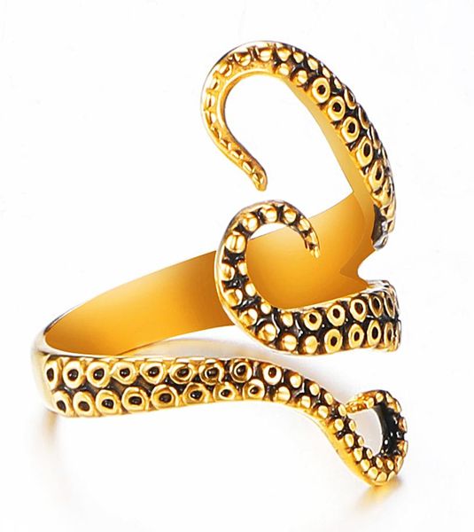 

lujoyce adjustable size gold color punk titanium steel gothic deep sea squid ocs rings for men jewelry7783687, Golden;silver