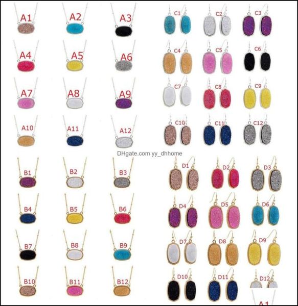 

dangle chandelier resin hexagon druzy drusy earrings necklace designer oval fashion for women jewelry party wedding festiv yydhhom6254653, Silver