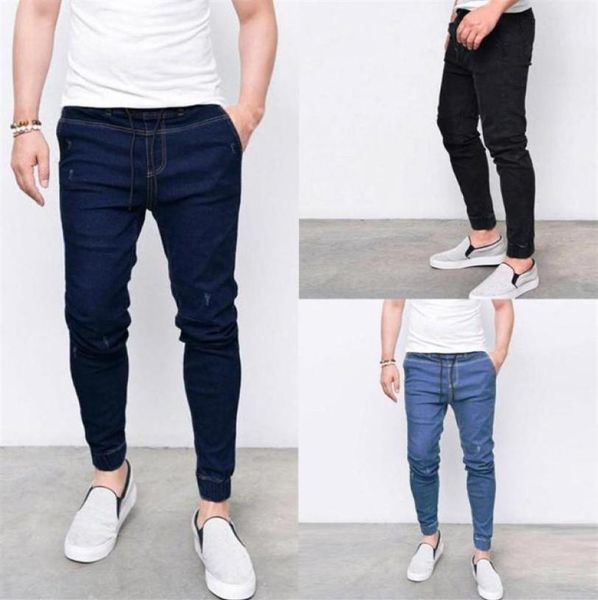 

mens cool black jeans skinny ripped destroyed stretch slim fit hop hop pants with holes for men30059592527, Blue